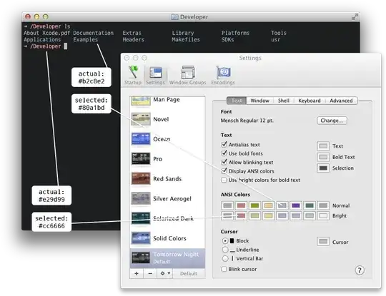 screenshot of OS X Terminal.app color settings