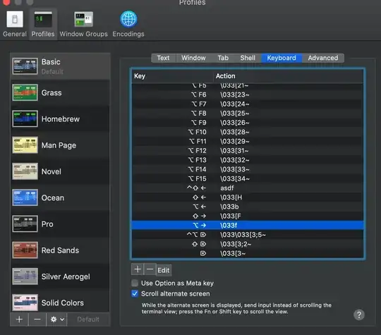 MacOS default terminal keyboard settings