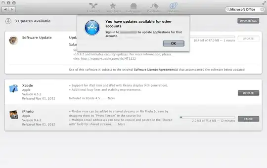 Image showing me updating App Store apps and it prompting me to use another account