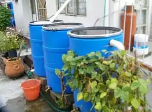 Rain catchment storage tanks at Isla Urbana