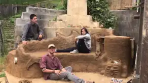 CCAT rocket mass cobb bench heaterA Rocket Mass Cobb Bench Heater