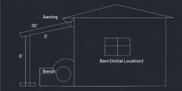 This is an example of our awning over the bench in CAD. Since the climate in Arcata is so rainy, We needed to account for how to protect the Earthen Materials.