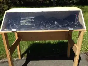 Our finished dehydrator, with garbage-bag absorber.