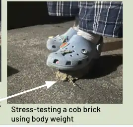 The strongest brick that we had, one of our team members could actually stand on it and nothing happened. It was a mixture of 40% fine sand, 40% clay, 10% straw, and 10% water.