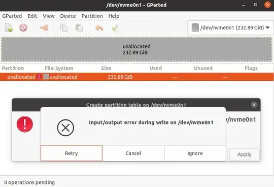Gparted screenshot I/O error