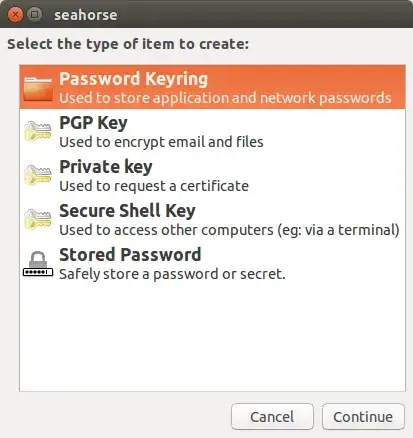 seahorse, the keyring program for ubuntu
