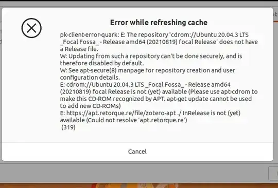 screenshot of my problem to update