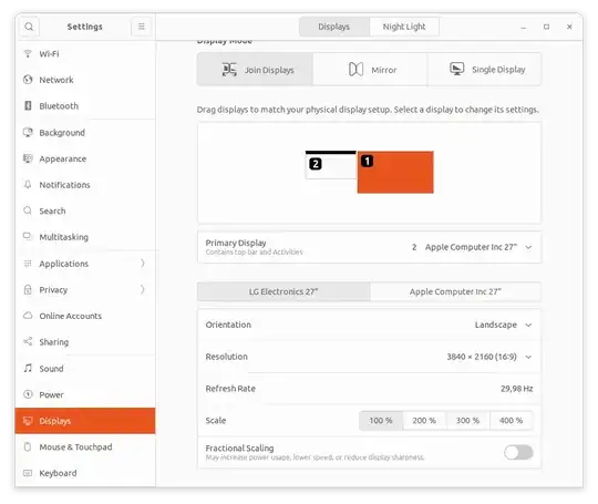 Display settings before reboot