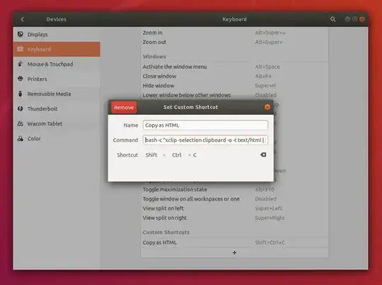 Shortcut edition window