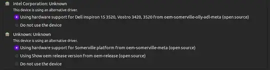 Additional Drivers tab on Software & Updates showing unknown devices using a certain driver