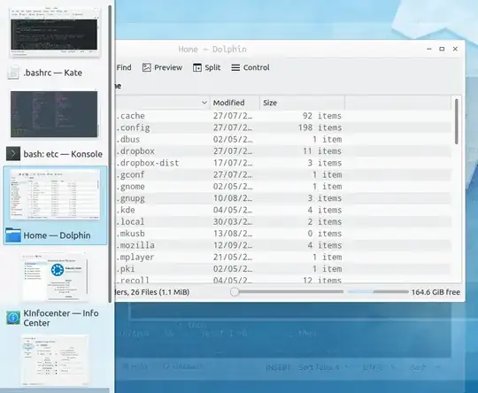 Previews on the left side of the screen