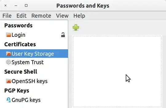 Screenshot of seahorse with missing "Root CA certificates" & "Gnome 2 Key storage"