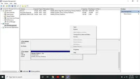 screenshot of Disk Management MMC snap-in in Windows