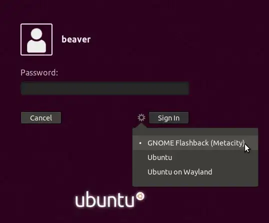 selecting metacity session