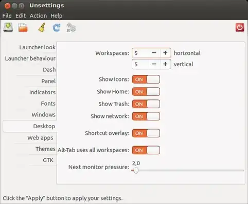 Unsettings "Desktop" tab