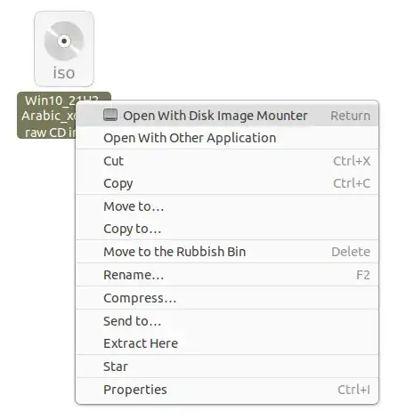 right-click menu on ISO