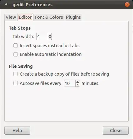 screenshot of Editor options