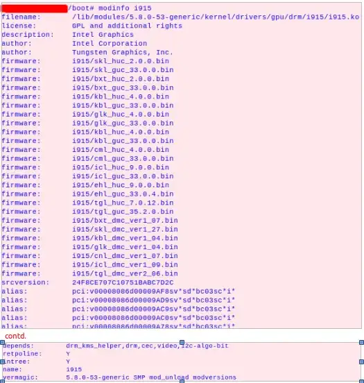 Details of (in-built) Intel Graphics Card (i915)
