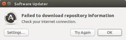 Screenshot of update error