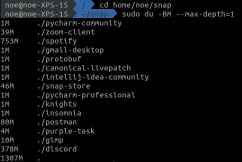 /home/{username}/snap hard drive usage
