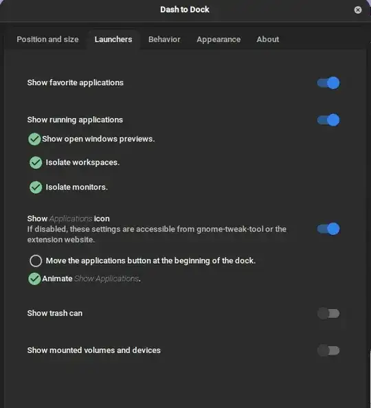 Dash to Dock Launchers tab