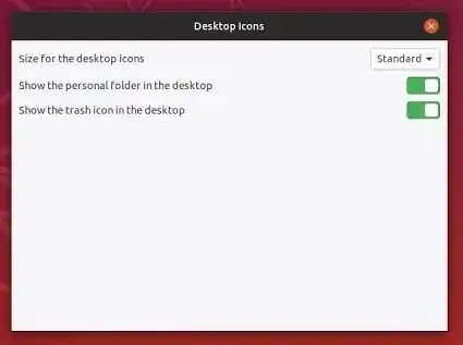 available options for 'Desktop Icons' extension