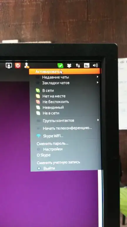 Screen-shot showing menu of Skype being opened instead of Skype