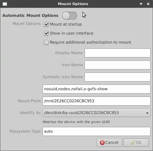 Mount Options Window Image