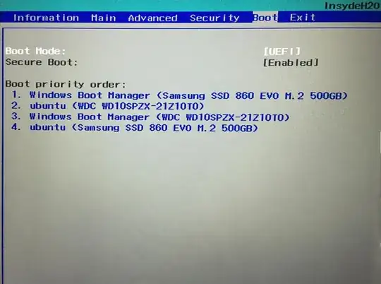 Ubuntu option and Windows Boot Manager option of HDD