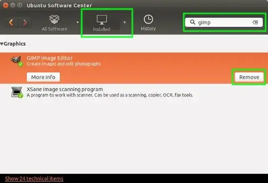 In the "installed" tab, search for the program; a "remove" button shows at the bottom right of the program description