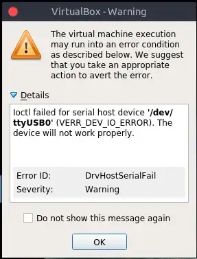 Warning message before the VM Boots