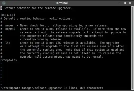 screenshot of terminal, showing the release-upgrades file open in a text editor
