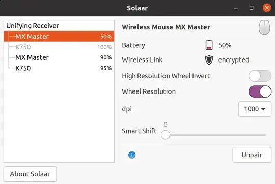 screenshot of Solaar configuration