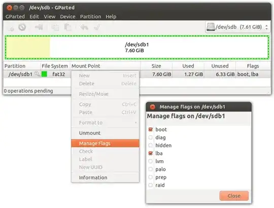 GParted showing how to manage partition flags