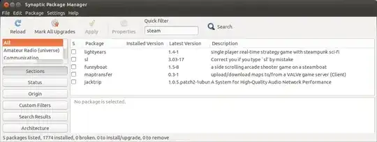 Searching for "steam" in Synaptic