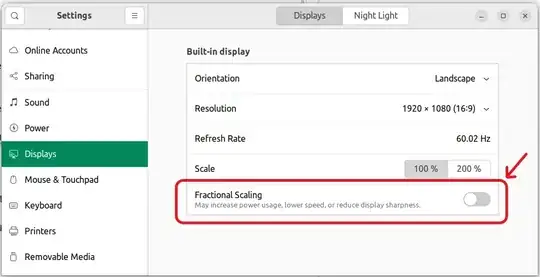 Displays settings