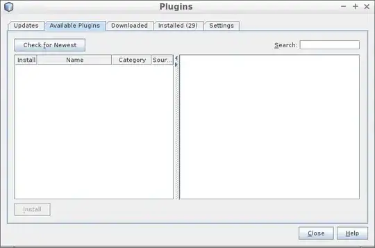 The Plugins dialog box, Available Plugins tab, listing no plugins at all.