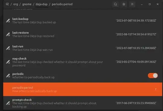dconf-editor: altered values under org.gnome.deja-dup
