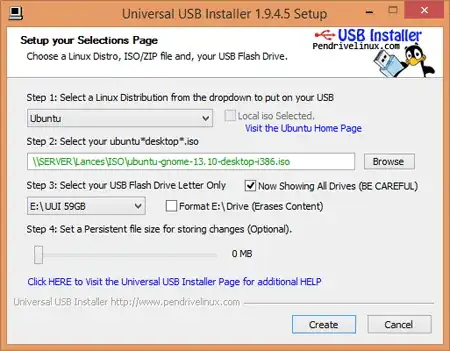 Universal USB Installer main window