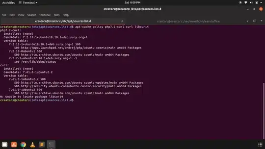 output of apt-cache policy php7.2-curl curl libcurl4