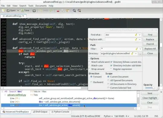 Screen capture of Advanced Find/Replace dialog opened
