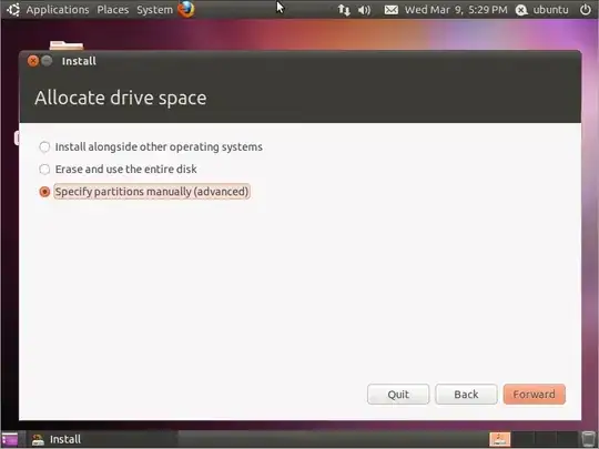 "Allocate drive space" window with option 'Specify partitions manually (advanced)' selected
