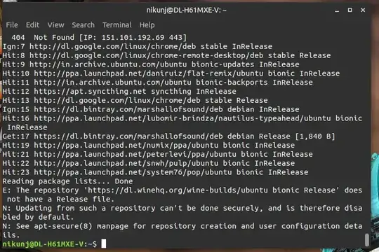 terminal screenshot - winehq repository does not have a release file