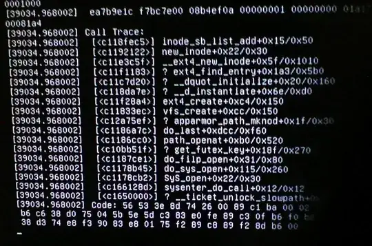 Screenshot of call stack trace
