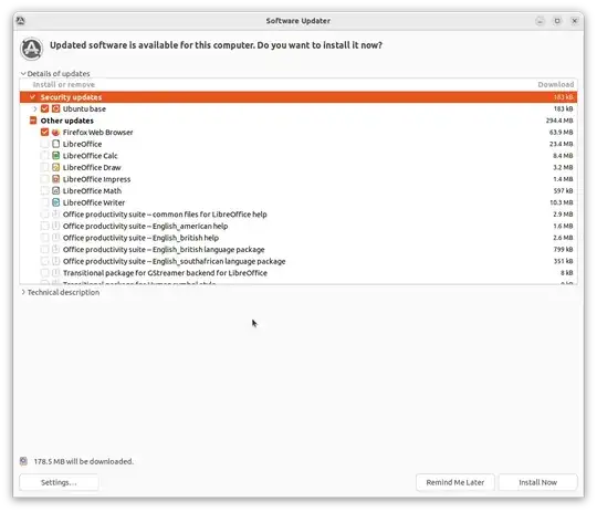 software updater before update is applied