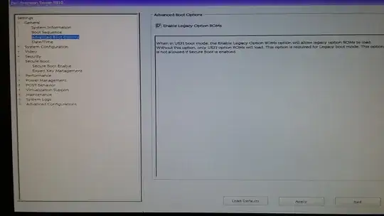Image of computer screen showing legacy ROMs enabled