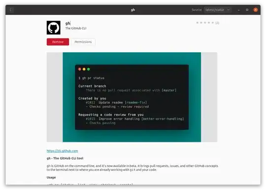 gh snap settings in the Ubuntu Software app