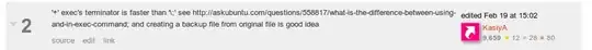 '+' exec's terminator is faster than '\;' see https://askubuntu.com/questions/558817/what-is-the-difference-between-using-and-in-exec-command; and creating a backup file from original file is good idea