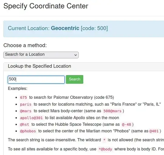 Selecting the coordinate center in JPL Horizons