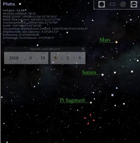 Stellariun screenshot showing Saturn, Mars and Pluto